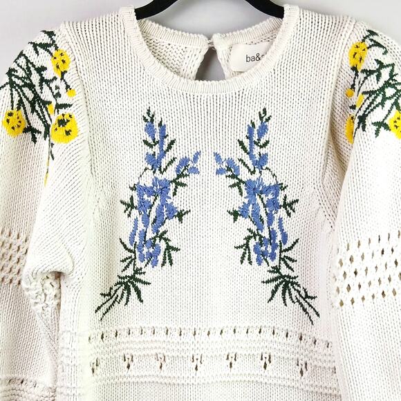 ba&sh SZ M Miro Knit Floral Embroidered Organic Cotton Pullover Sweater $375 - Picture 4 of 7